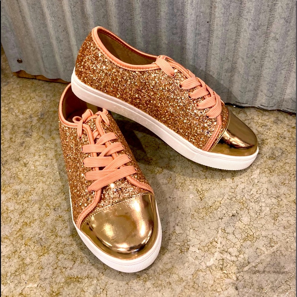 Girls De blossom rose gold glitter sneakers